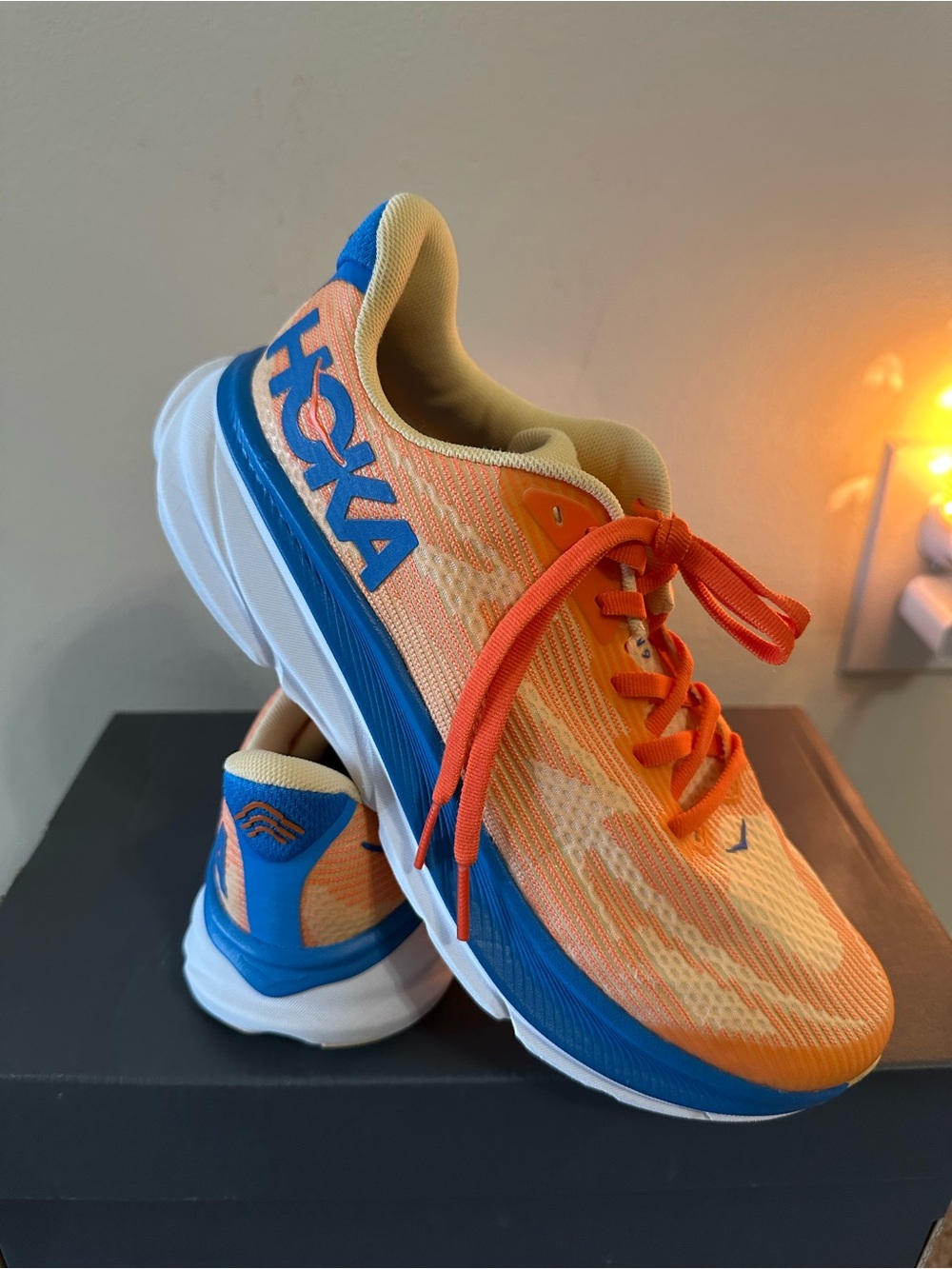 Hoka Clifton 9, Women’s Sneakers Orange Blue. Size 8.5/ Young 7MD